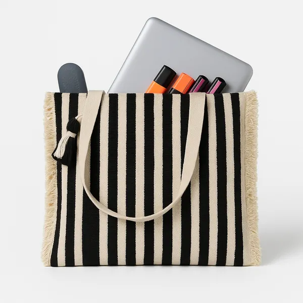Pack_of_1_Piece_Cotton_Black_Cream_Stripe_Villa_Collection_Shoulder_Bag_for_Girl_and_Women