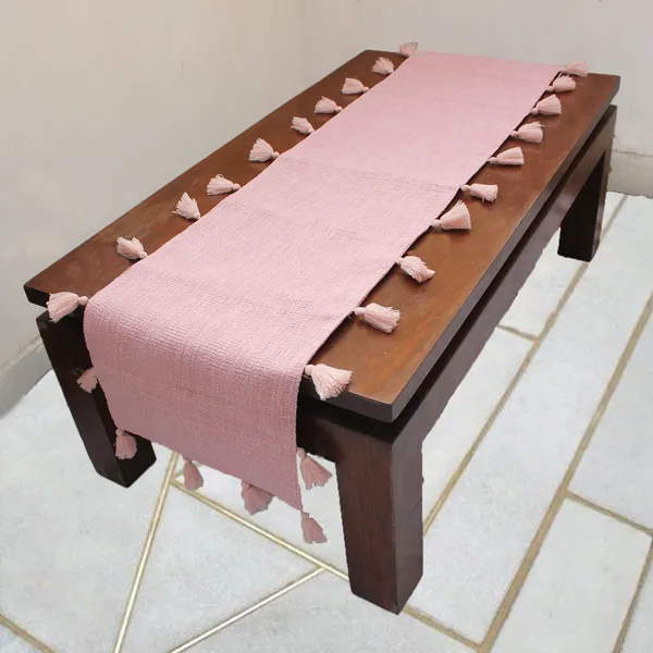 Pack_of_1_Piece_Cotton_Baby_Pink_Merit_Tassel_Collection_Table_Runner-For_Dining_&_Center_Table