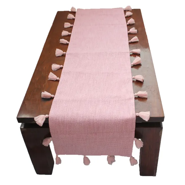 Pack_of_1_Piece_Cotton_Baby_Pink_Merit_Tassel_Collection_Table_Runner-For_Dining_&_Center_Table