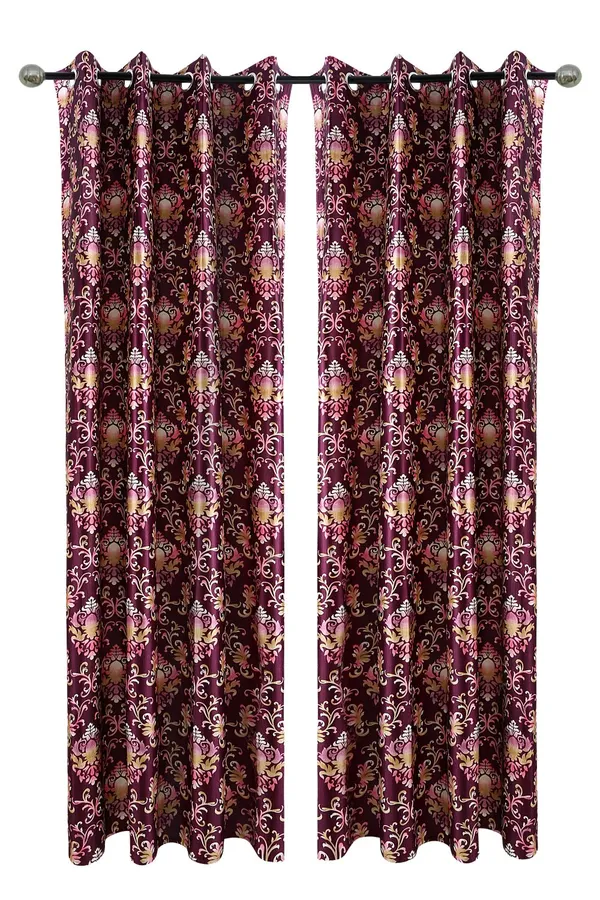 Dekor_World_Polyester_Maroon_Damask_Multi_Printed_Eyelet_Curtain_Set_(Pack_of_2)-110x275cm_(4x9_Feet)_Long_Door_Curtain