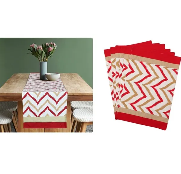 Pack_of_5,_7_&_9Pieces_Cotton_Red_Chevron_Printed_Table_Runner_With_Place_Mat_for_Dining_&_Center_Table