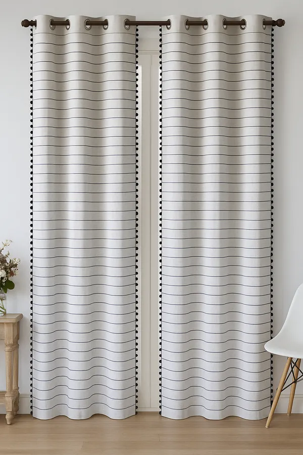 Pack_of_2_Cotton_White-Black_Pin_Stripe_Pompom_Collection_Eyelet_Curtain_Set_for_Window_and_Door