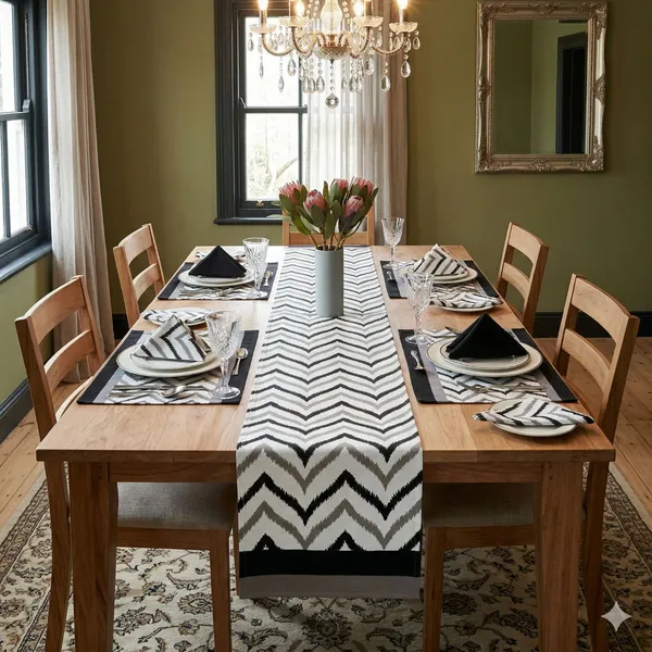 Pack_of_13,_19_&_25_Pieces_Cotton_Black_Chevron_Printed_Table_Runner_With_Place_Mat_and_Napkin_For_Dining_&_Center_Table