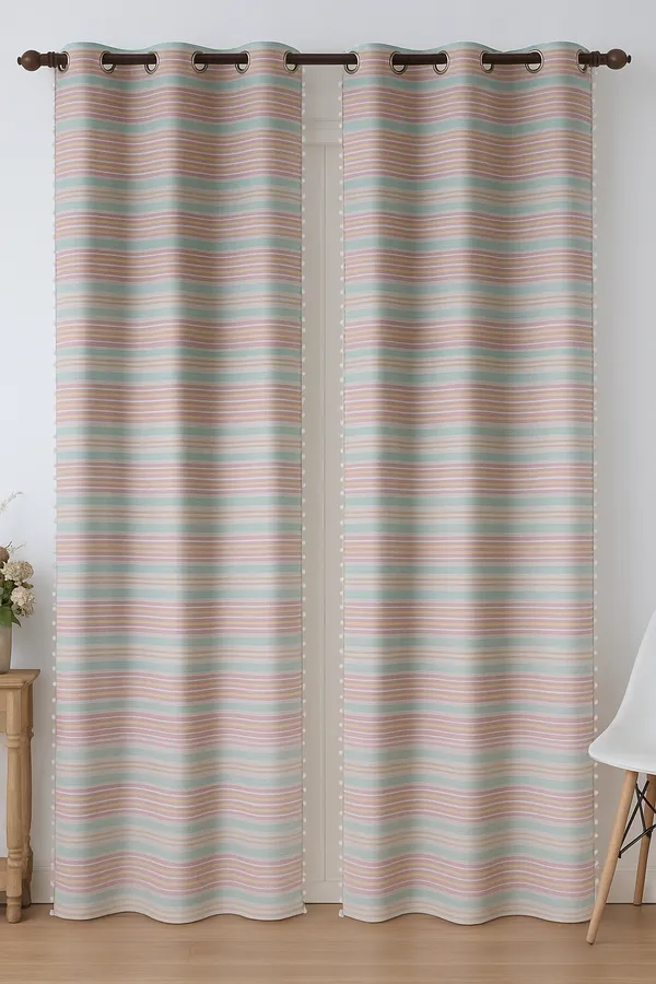 Pack_of_2_Cotton_Pink_Candy_Stripe_Pompom_Collection_Eyelet_Curtain_Set_for_Window_and_Door