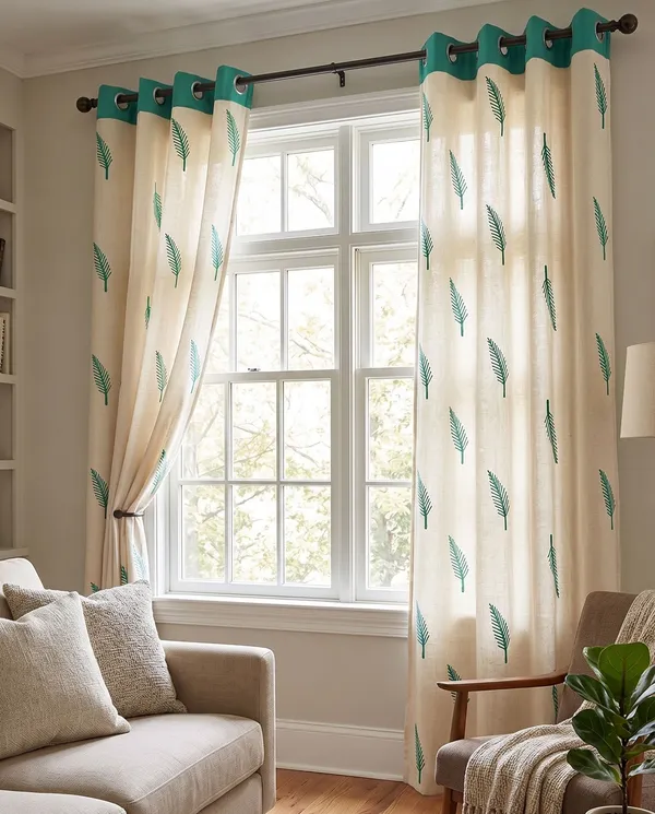 Pack_of_2_Cotton_Aqua_Adornado_leaf_embroidery_Collection_Curtain_Set_for_Window_and_Door