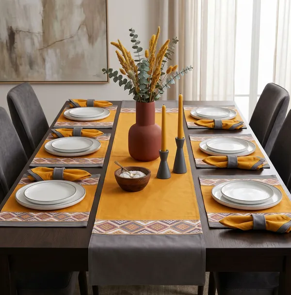 Mesh_Jacquard_Collection_Yellow_Table_Runner_With_Place_Mat_and_Napkin-Dining_&_Center_Table_for_Decoration_and_Party