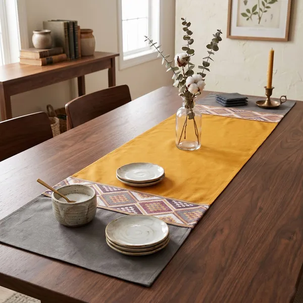 Mesh_Jacquard_Collection_Yellow_Table_Runner_With_Place_Mat_and_Napkin-Dining_&_Center_Table_for_Decoration_and_Party