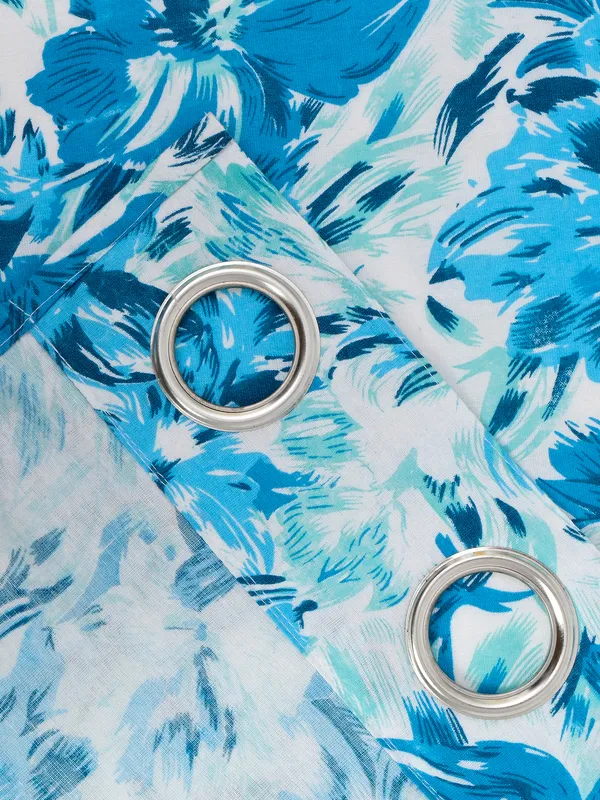 Pack_of_2_Cotton_Ocean_Blue_Rosy_Reflections_Collection_Eyelet_Curtain_Set_for_Window_and_Door