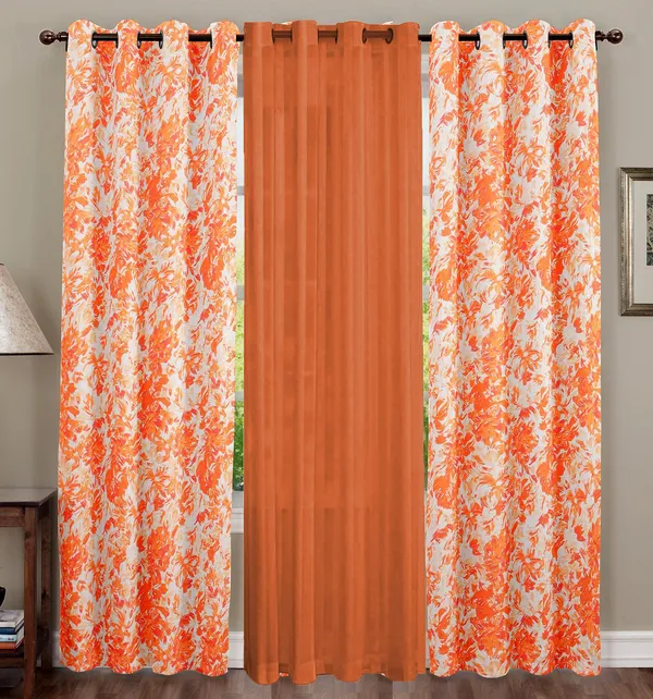 Pack_of_3_Pieces_Cotton_Orange_Rosy_Reflections_Printed_Eyelet_Curtain_Set_For_Bedroom_and_Living_Room