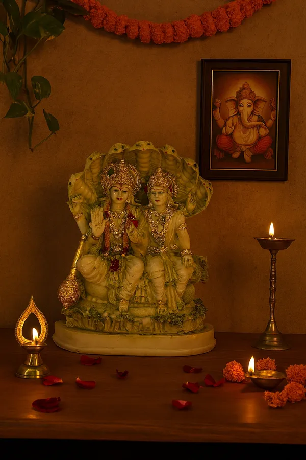 Pack_of_1_Piece_Polyresin_Green_Vishnu_Parvati_With_Shesh_Nag_Statue_for_Pooja_Room_and_Decoration