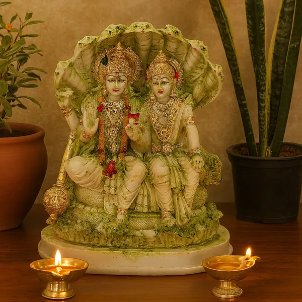 Pack_of_1_Piece_Polyresin_Green_Vishnu_Parvati_With_Shesh_Nag_Statue_for_Pooja_Room_and_Decoration