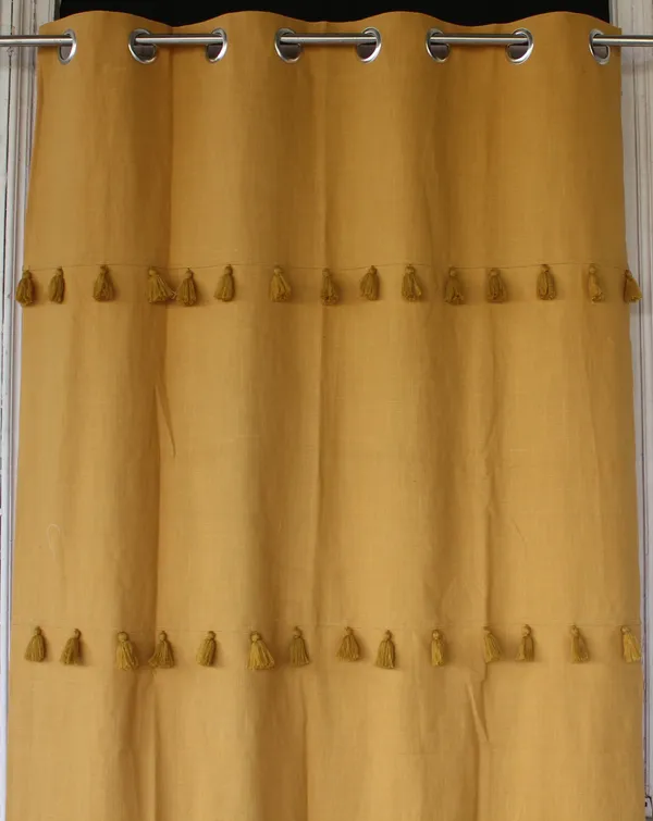 Pack_of_2_Pieces_Cotton_Yellow_Merit_Tassel_Collection_Eyelet_Curtain_Set_For_Bedroom_and_Living_Room