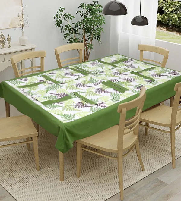 Pack_of_5,7_&_9_Cotton_Green_Tropical_Leaf_Collection_Table_Cover_With_Place_Mat-for_Dining_and_Center_Table