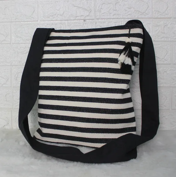 Pack_of_1_Piece_Premium_Cotton_Black_Cream_Stripe_Villa_Collection_Crossbody_Messenger_Shoulder_Bag_for_Women,_Men,_Girl_&_Boy