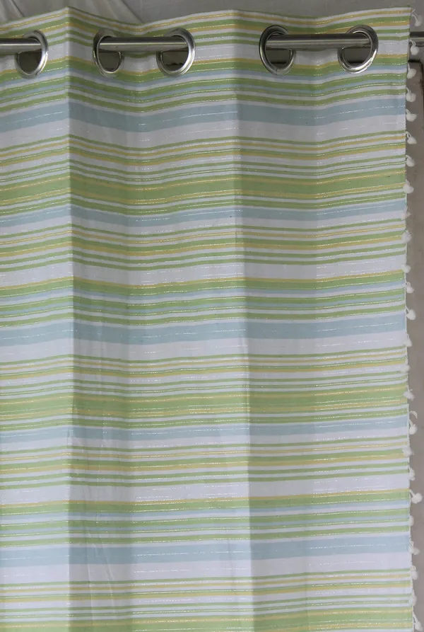 Pack_of_3_Pieces_Cotton_Green_Candy_Stripe_Pompom_Collection_Eyelet_Curtain_Set_For_Bedroom_and_Living_Room