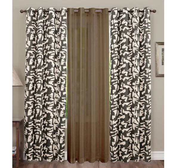 Pack_of_3_Pieces_Cotton_Brown_Beige_Urban_abstract_Collection_Eyelet_Curtain_Set_For_Bedroom_and_Living_Room