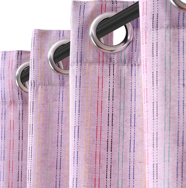 Pack_of_2_Cotton_Purple_Pastel_Stripe_Pompom_Collection_Eyelet_Curtainfor_Window_and_Door