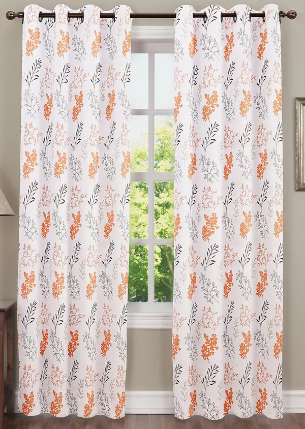 Pack_of_3_Pieces_Cotton_Saftey_Orange_Bloom_Bliss_Printed_Collection_Eyelet_Curtain_Set_For_Bedroom_and_Living_Room