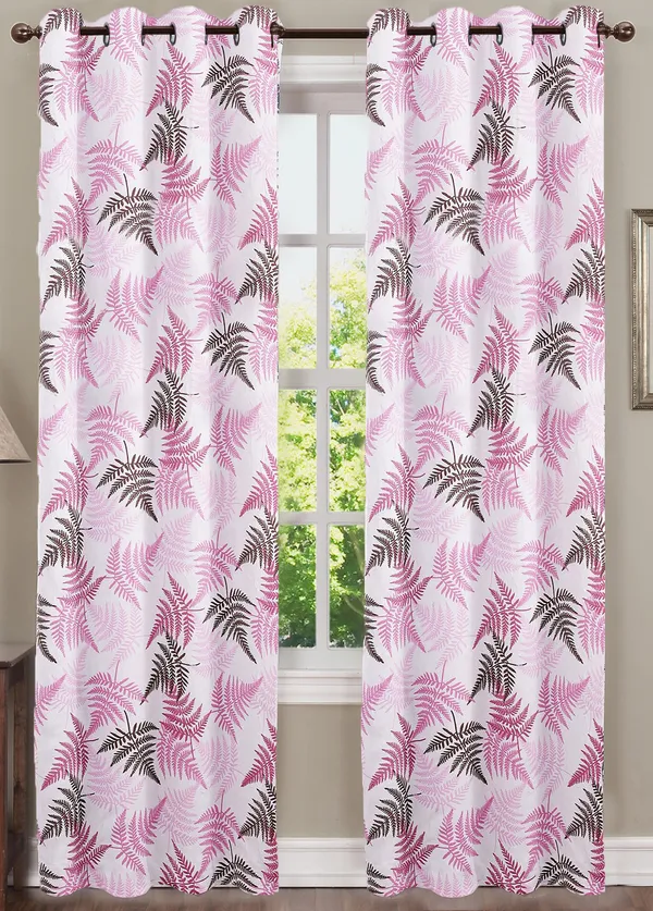 Pack_of_3_Pieces_Cotton_Mazenta_Rosy_Reflections_Printed_Eyelet_Curtain_Set_For_Bedroom_and_Living_Room