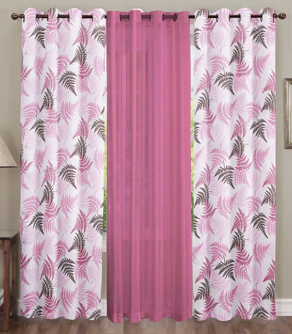 Pack_of_3_Pieces_Cotton_Mazenta_Rosy_Reflections_Printed_Eyelet_Curtain_Set_For_Bedroom_and_Living_Room