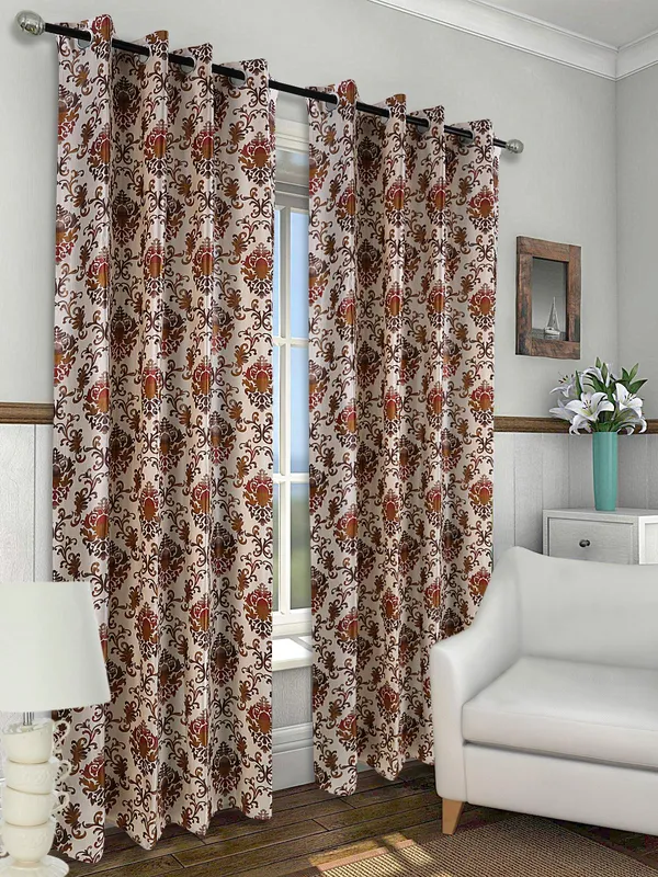 Dekor_World_Polyester_Beige_Damask_Multi_Printed_Eyelet_Curtain_Set_(Pack_of_2)-110x275cm_(4x9_Feet)_Long_Door_Curtain