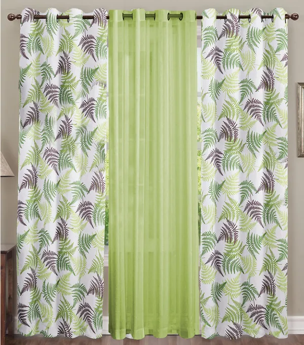 Pack_of_3_Pieces_Cotton_Peasta_Green_Rosy_Reflections_Printed_Eyelet_Curtain_Set_For_Bedroom_and_Living_Room