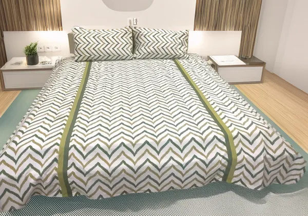 Pack_of_3_Pieces_Cotton_Green_Double_Iket_Printed_Cotton_Bedsheet_With_Pillow_Cover_for_Bedroom,_Guest_Room,_Kids_Room