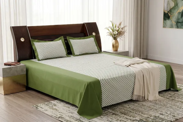 Pack_of_2_&_3_Pieces_Cotton_Green_Polka_Dot_Printed_Bedsheet_Set_With_Pillow_Covers_for_Bedroom,_Guest_Room,_Kids_Room