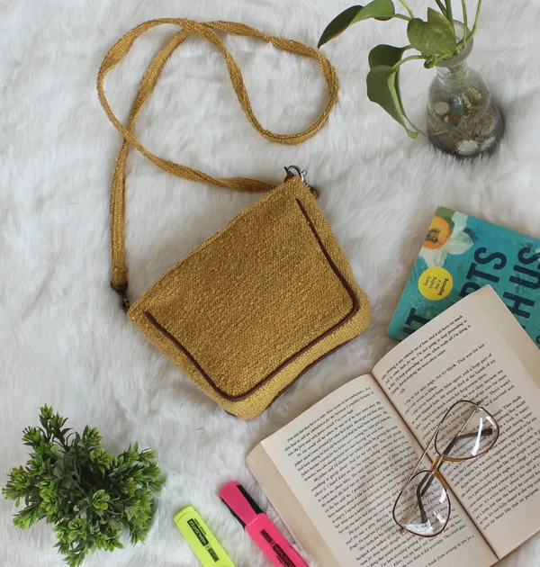Pack_of_1_Piece_Polyester_Yellow_Delta_Boucle_Collection_Sling_Bag_for_Girl_and_Women