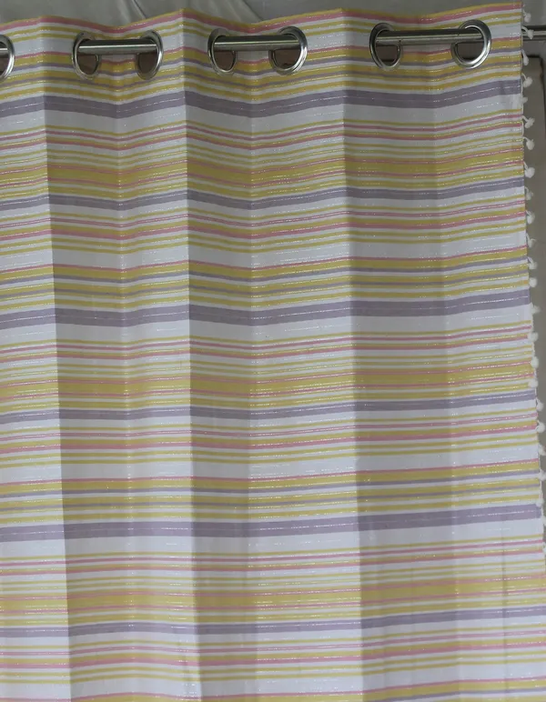 Pack_of_3_Pieces_Cotton_Yellow_Candy_Stripe_Pompom_Collection_Eyelet_Curtain_Set_For_Bedroom_and_Living_Room