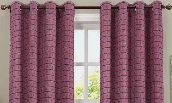 Pack_of_2_Cotton_Eggplant_Purple_Check_Reflection_Collection_Eyelet_Curtainfor_Window_and_Door