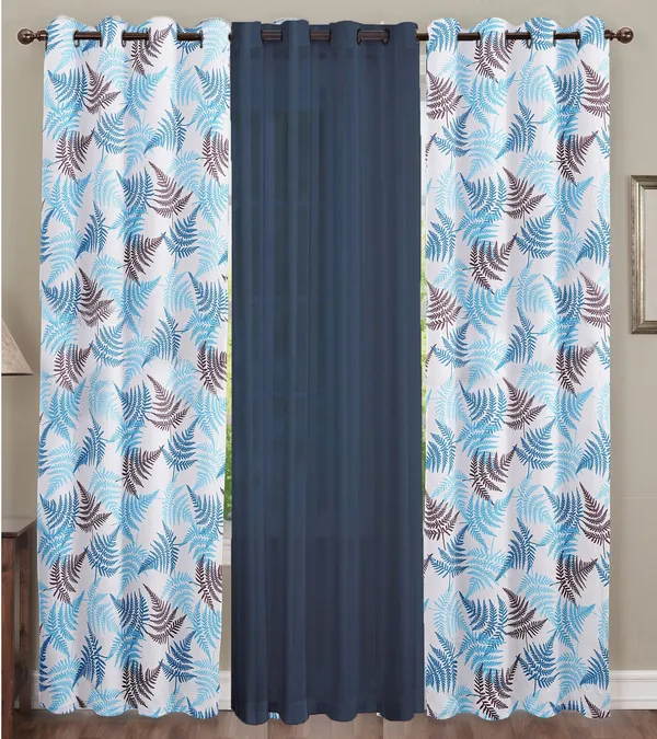 Pack_of_3_Pieces_Cotton_Navy_Blue_Rosy_Reflections_Printed_Eyelet_Curtain_Set_For_Bedroom_and_Living_Room