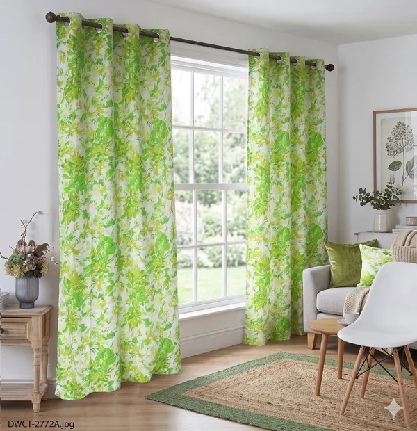 Pack_of_2_Cotton_Bright_Green_Rosy_Reflections_Collection_Eyelet_Curtain_Set_for_Window_and_Door