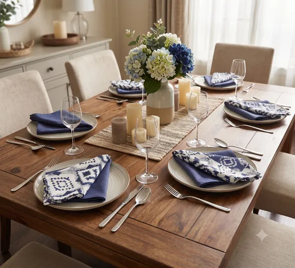 Pack_of_12_Pieces_Cotton_Blue_Ikat_Printed_and_Plain_Napkin_Set_for_Dining_and_Kitchen