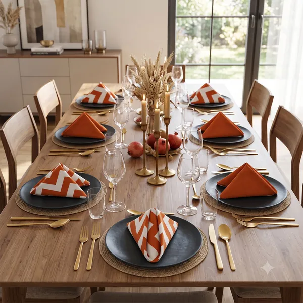Pack_of_12_Pieces_Cotton_Orange_Chevron_Printed_and_Plain_Napkin_Set_for_Dining_and_Kitchen