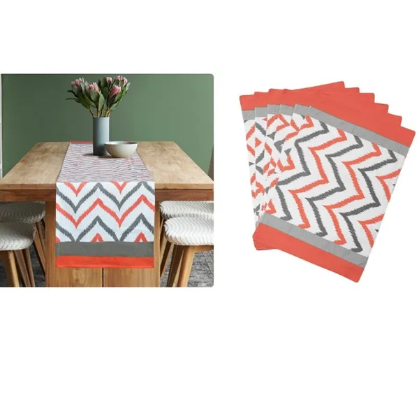 Pack_of_5,_7_&_9_Pieces_Cotton_Pink_Chevron_Printed_Table_Runner_With_Place_Mat_for_Dining_&_Center_Table