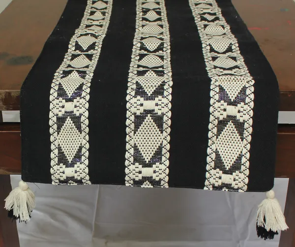 Pack_of_1_Piece_Cotton_Black_Ikat_Lurex_Tassel_Collection_Table_Runner-For_Dining_&_Center_Table
