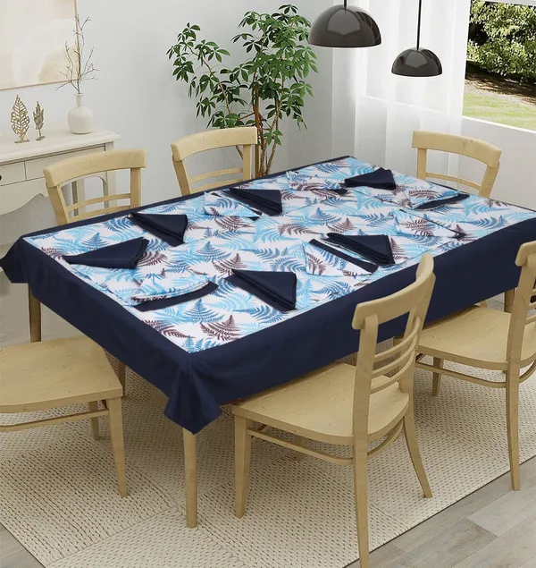 Pack_of_13,19_&_25_Cotton_Blue_Tropical_Leaf_Collection_With_Place_Mat_&_Napkins-for_Dining_and_Center_Table