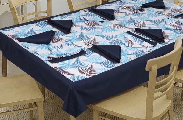 Pack_of_13,19_&_25_Cotton_Blue_Tropical_Leaf_Collection_With_Place_Mat_&_Napkins-for_Dining_and_Center_Table