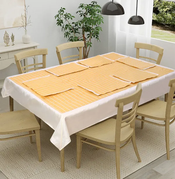 Pack_of_5,7,9_Cotton_Yellow_Check_Reflection_Collection_Table_Cover_With_Place_Mat-for_Dining_and_Center_Table