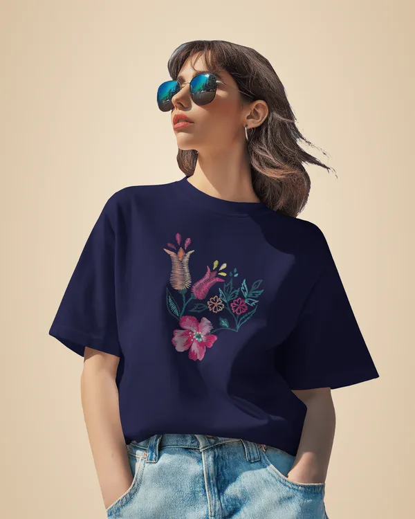 Navy_Premium_Flower_Printed_Cotton_For_Women