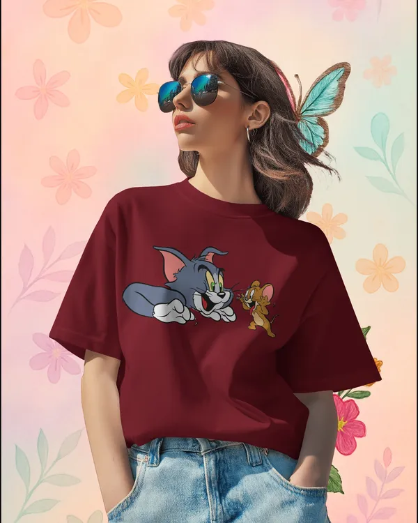 Maroon_Premium_Tom_And_Jerry_Printed_Cotton_For_Women