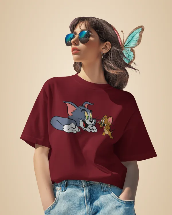 Maroon_Premium_Tom_And_Jerry_Printed_Cotton_For_Women