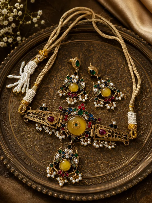 TAVISHA_24_CARAT_GOLD_PLATED_YELLOW_CHOKER_SET_WITH_EARRINGS