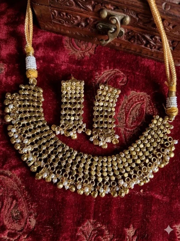 MANDAKINI_GOLD_PLATED_HANDMADE_BRASS_NECKLACE_WITH_EARRINGS