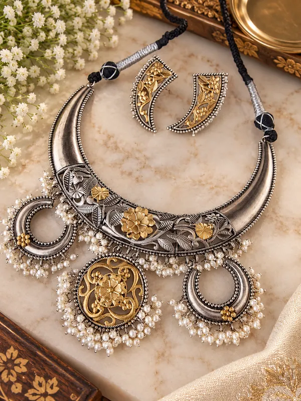 VASUDHA_DUALTONE_FUSION__NECKLACE_SET_WITH_EARRINGS_FOR_WOMEN