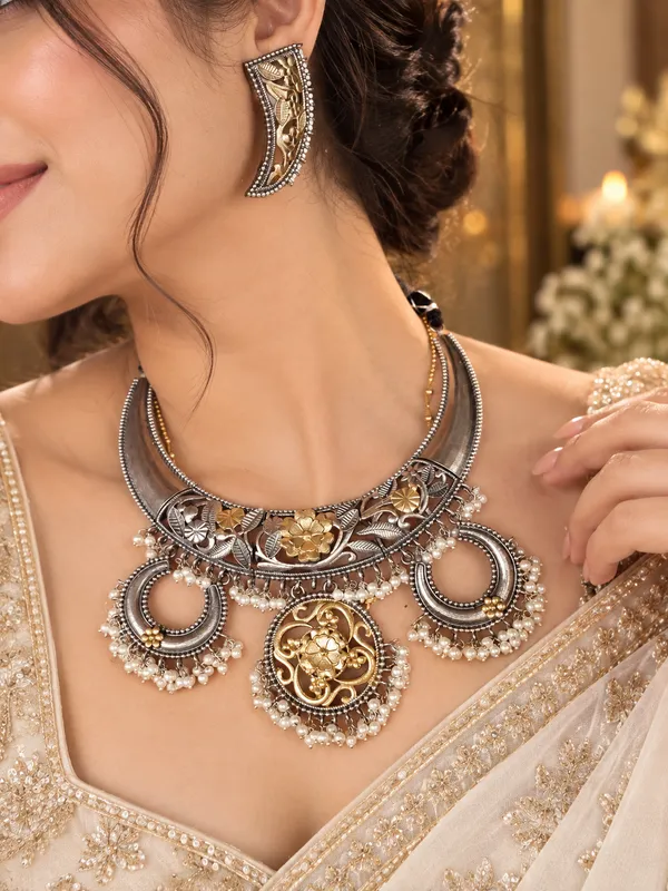 VASUDHA_DUALTONE_FUSION__NECKLACE_SET_WITH_EARRINGS_FOR_WOMEN