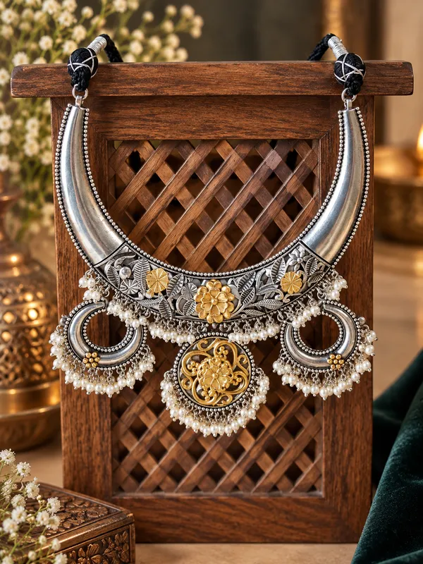 VASUDHA_DUALTONE_FUSION__NECKLACE_SET_WITH_EARRINGS_FOR_WOMEN