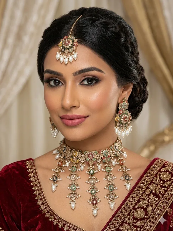 NAYANTARA_LONG_GOLD_PLATED_JADAU__NAVRATAN_NECKLACE_SET_FOR_WOMEN