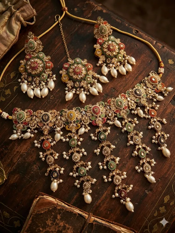NAYANTARA_LONG_GOLD_PLATED_JADAU__NAVRATAN_NECKLACE_SET_FOR_WOMEN
